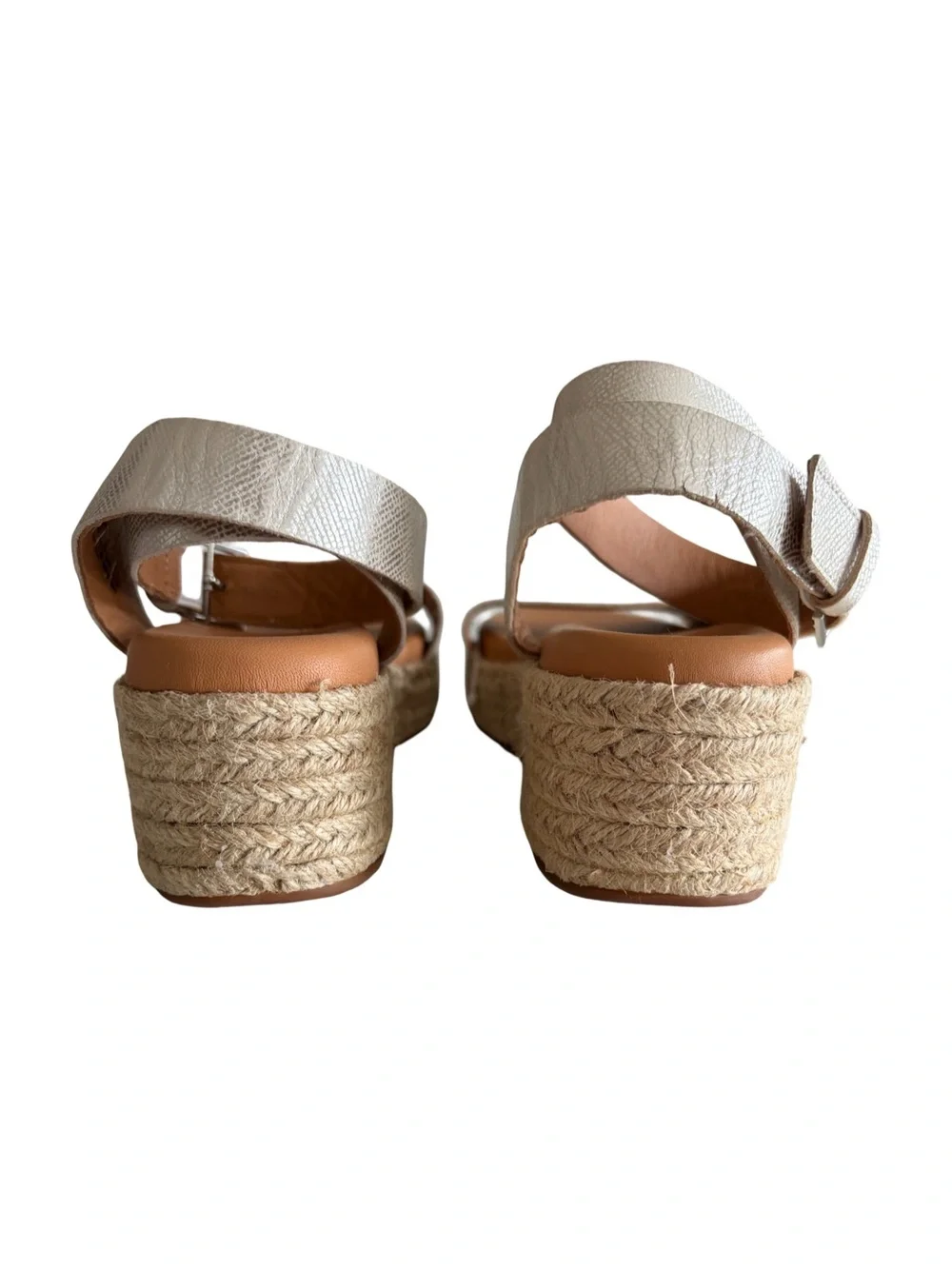 Clarks Kimmie Ivy Silver Metallic Leather Espadrille Wedge Sandals Size 8